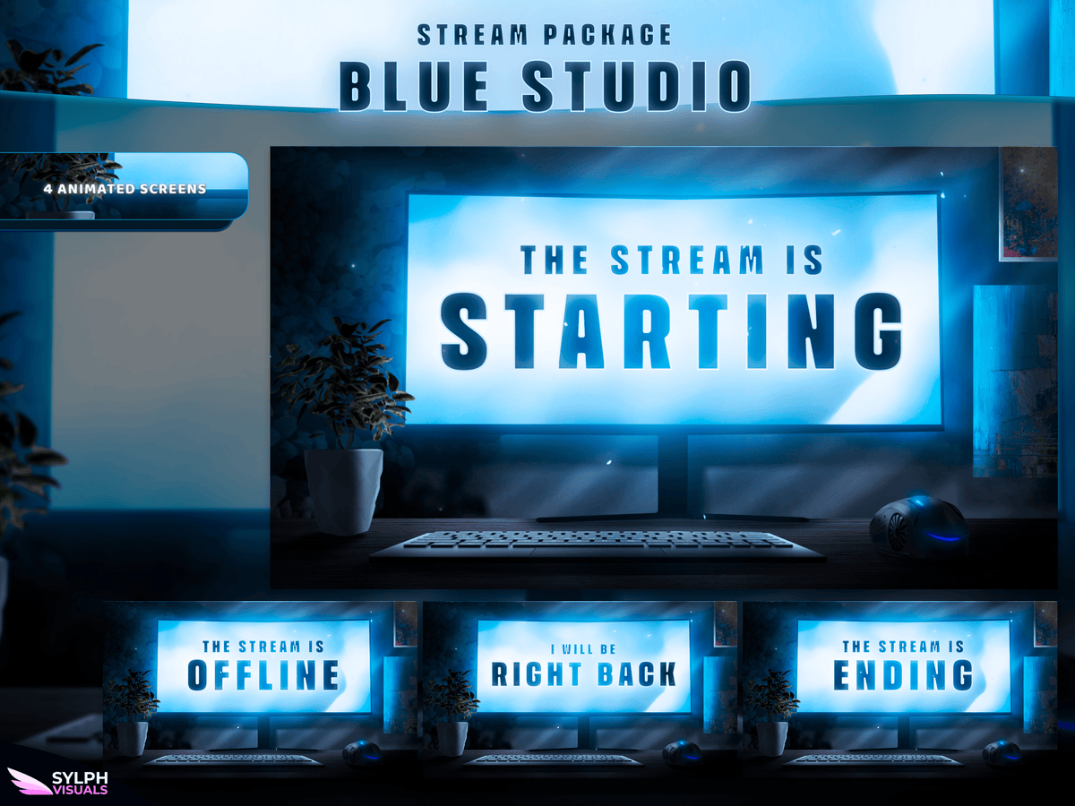 Blue Stream Layout Blue Studio Stream Overlay Package - SylphVisuals