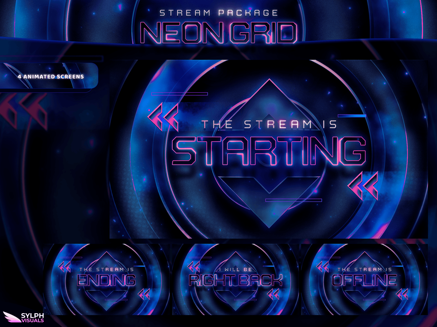 Neon Grid Animated Twitch Screens