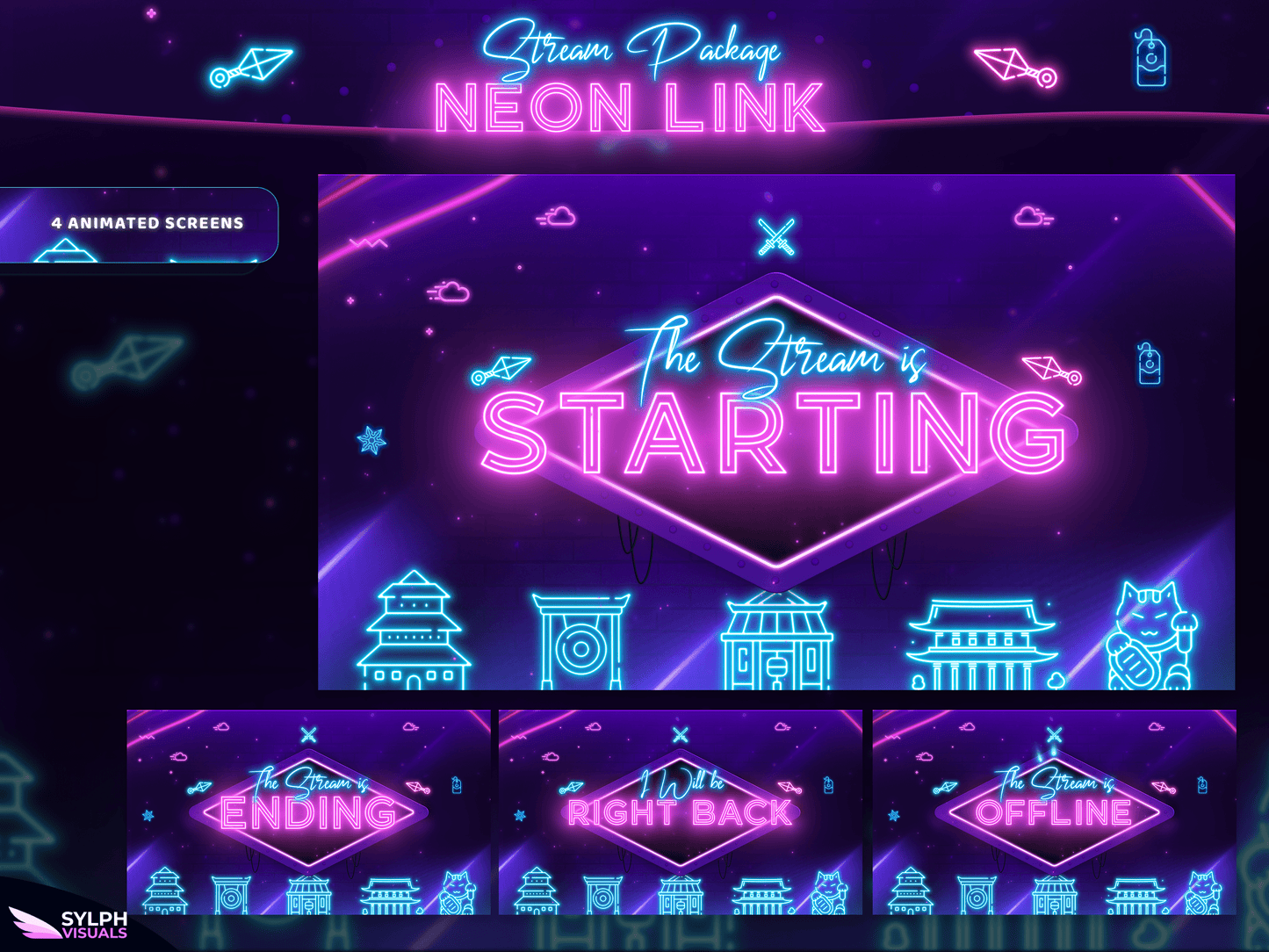 Neon Link Animated Twitch Screens