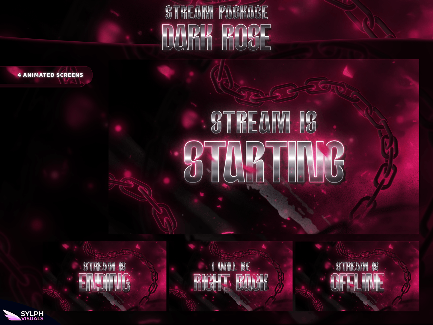 Dark Rose Animated Twitch Screens