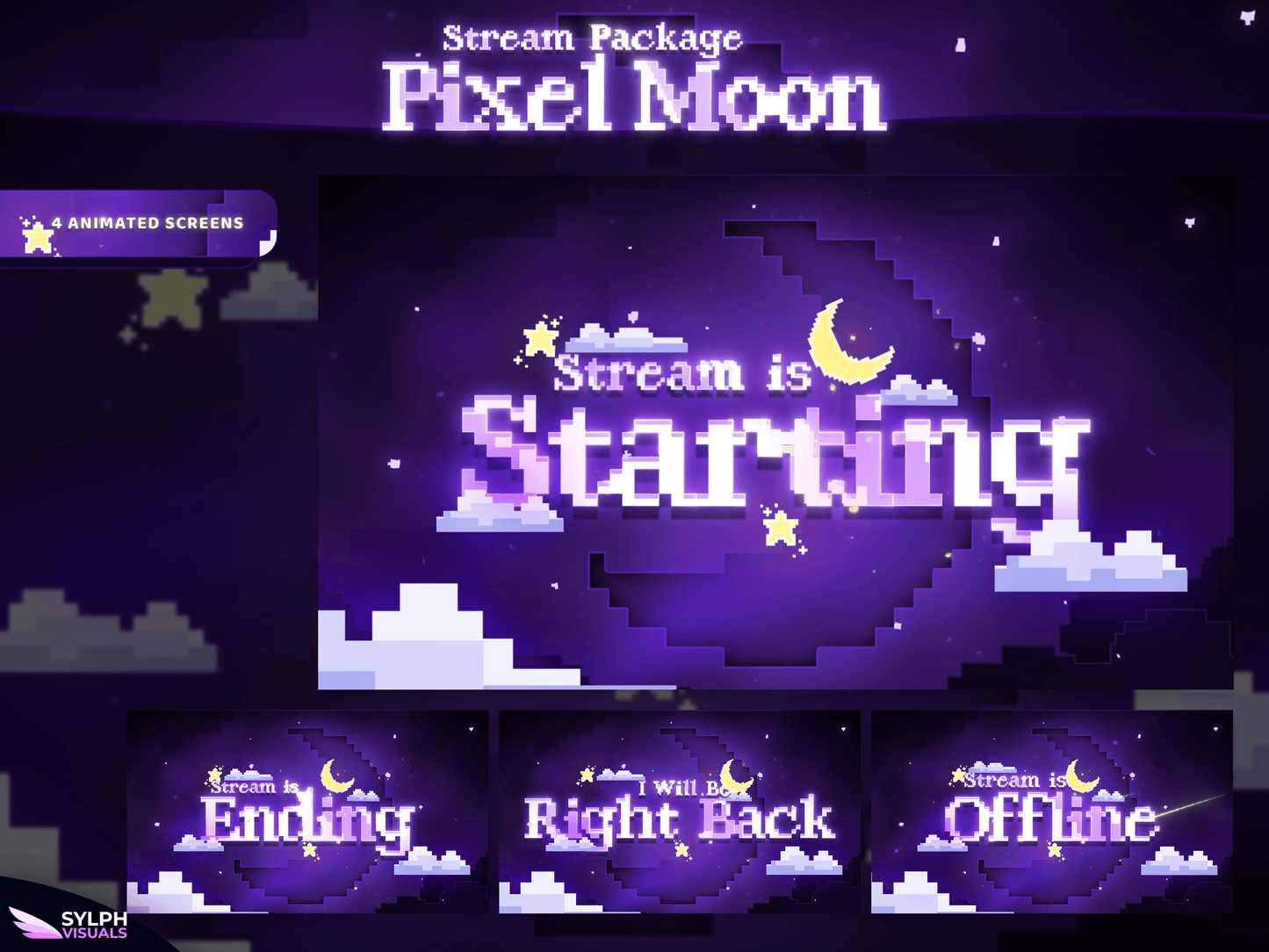 Pixel Moon Animated Twitch Screens