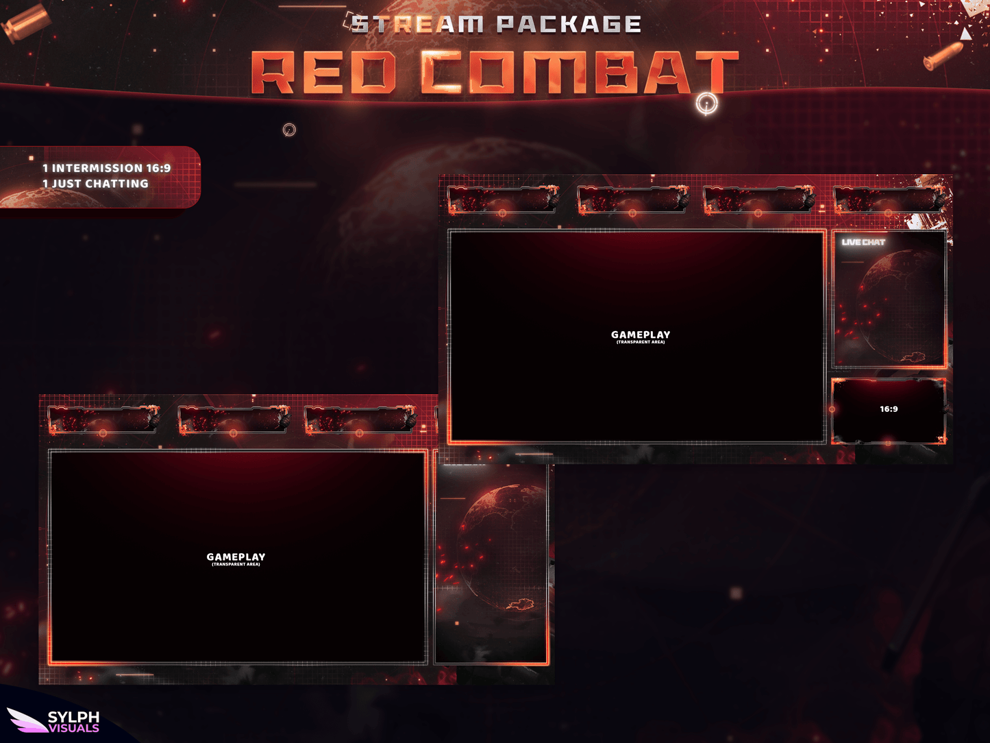 Streamer Raction Corner Red Combat Stream Overlay Package - SylphVisuals