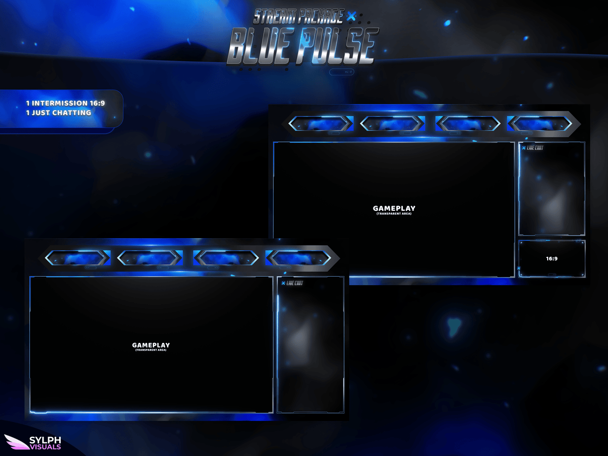 Stream Screen Blue Blue Pulse Stream Overlay Package - SylphVisuals