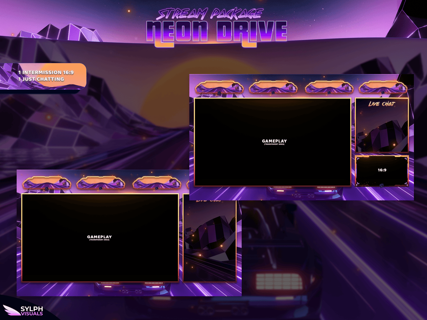 Neon Drive Animated Intermission Screens for Twitch