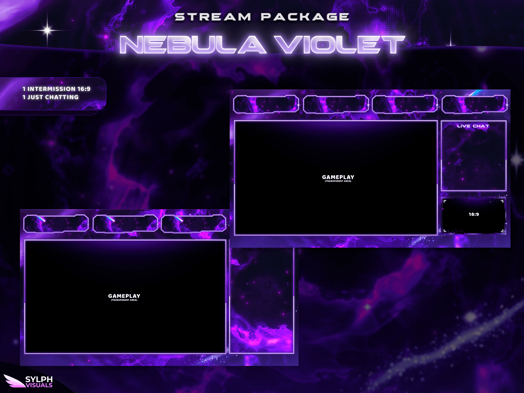 Nebula Violet Animated Intermission Screens for Twitch