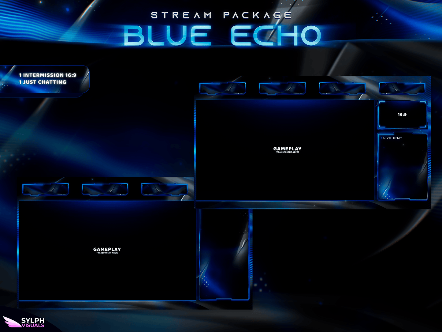 Blue Echo Animated Intermission Screens for Twitch