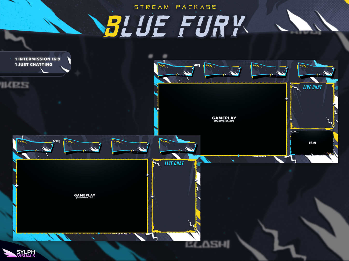 Blue Fury Animated Intermission Screens for Twitch