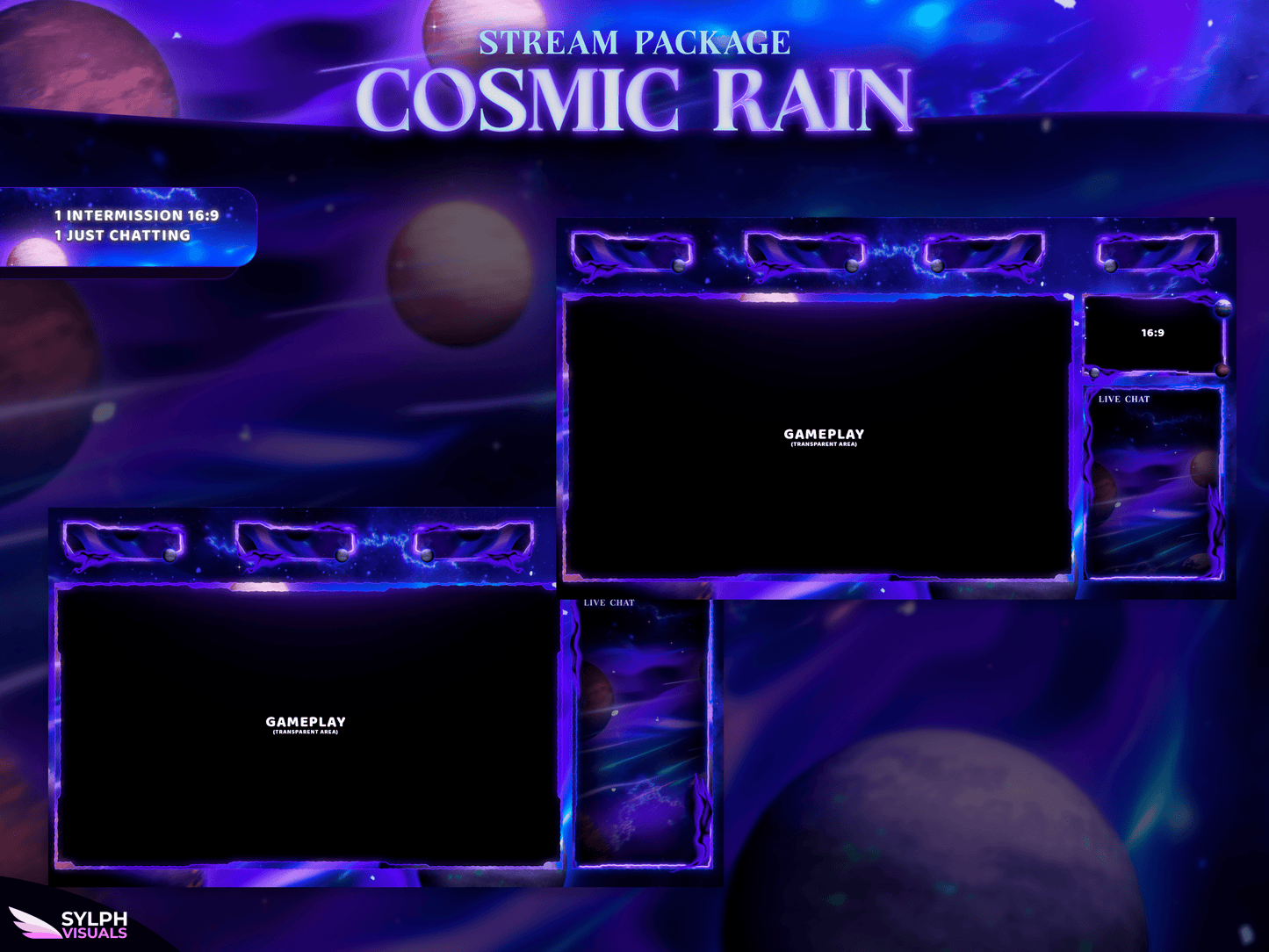 Cosmic Rain Animated Intermission Screens for Twitch
