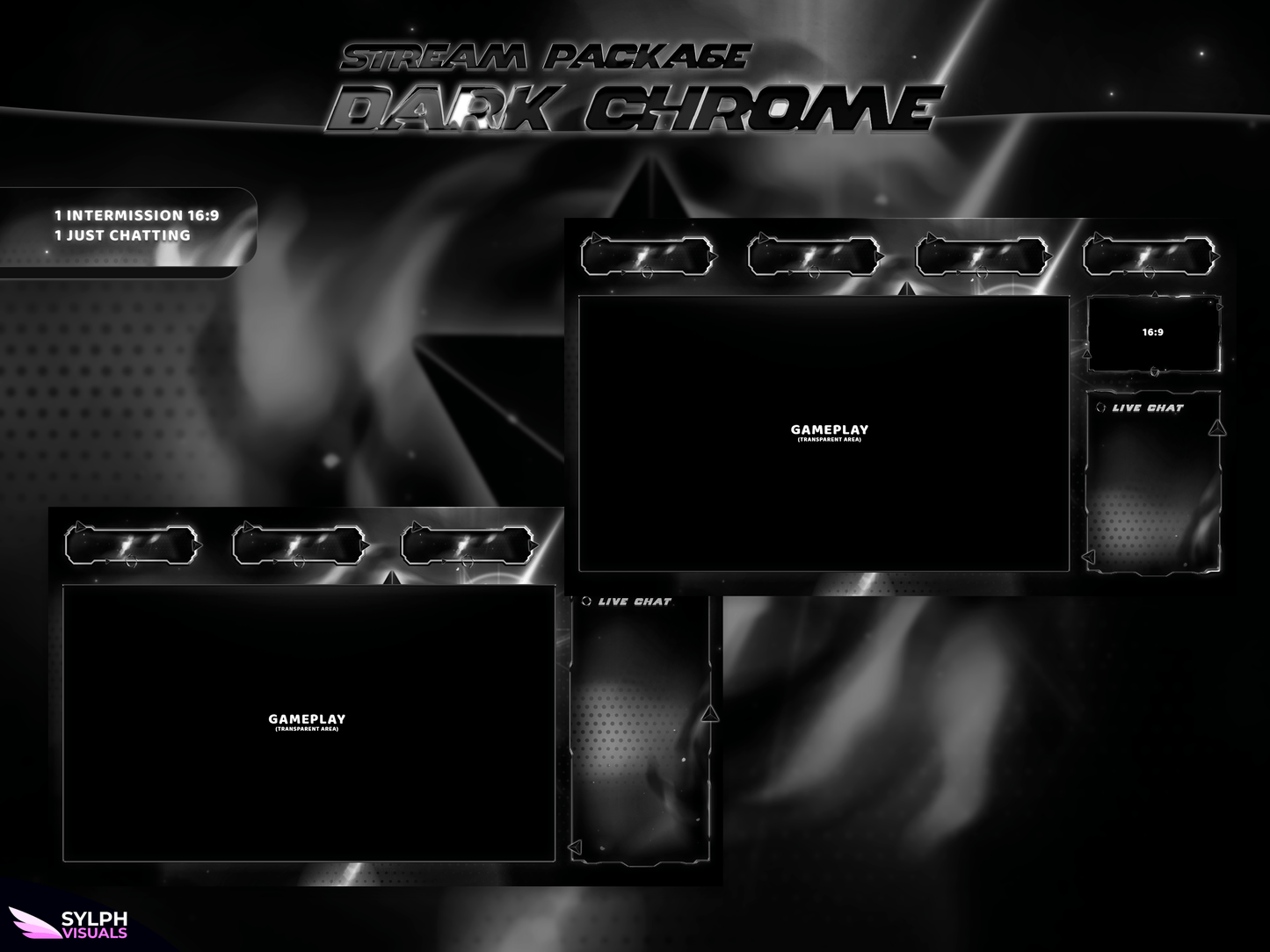 Dark Chrome Animated Intermission Screens for Twitch