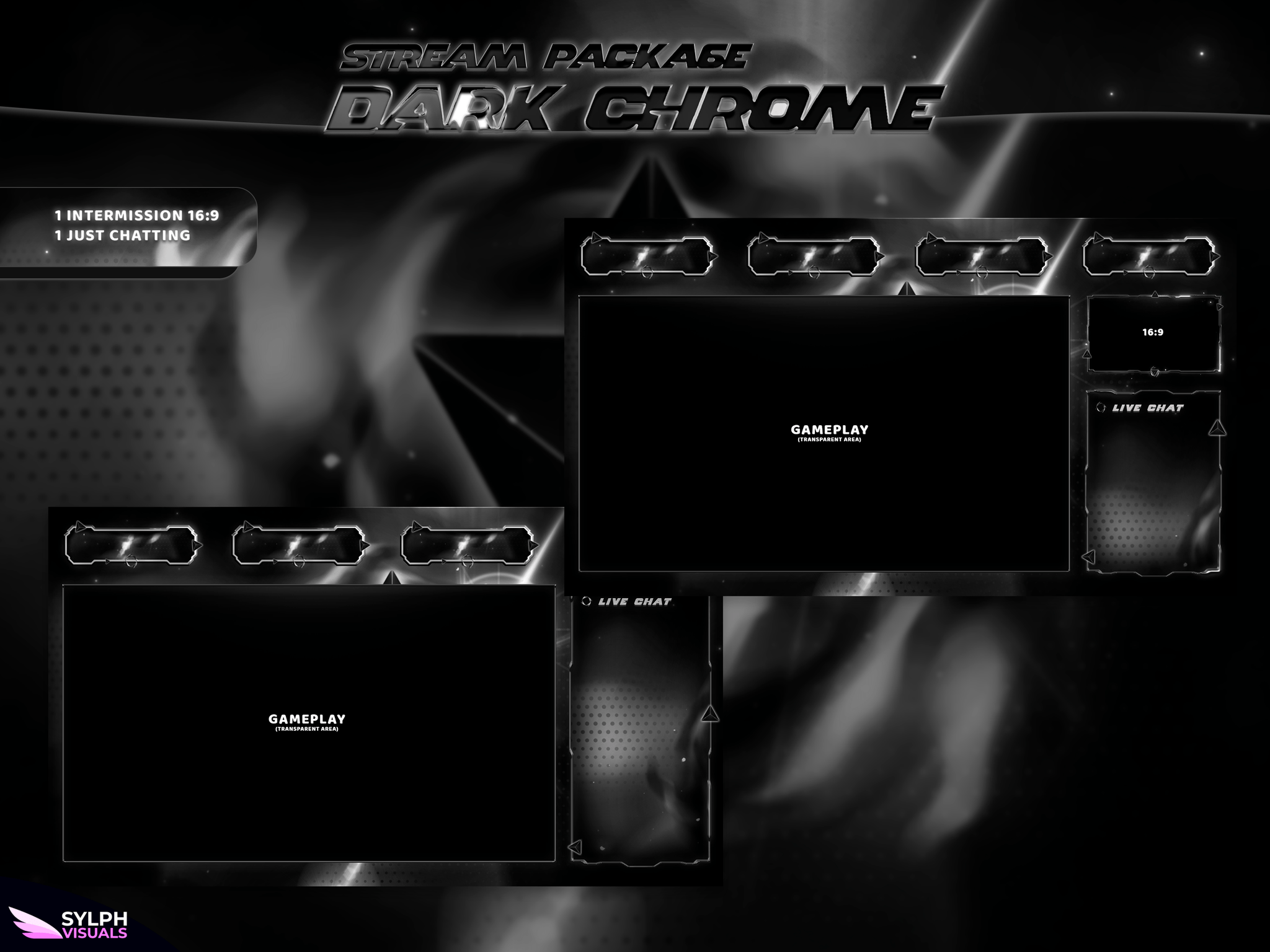 Dark Chrome Animated Intermission Screens for Twitch