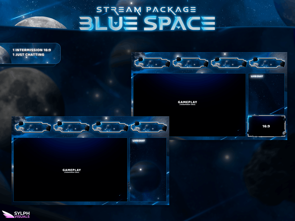 Blue Space Animated Intermission Screens for Twitch