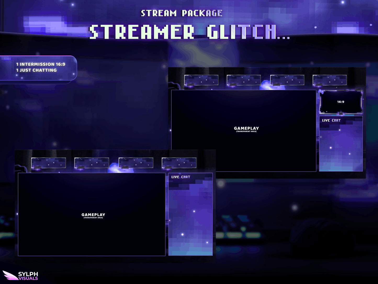 Streamer Glitch Animated Intermission Screens for Twitch