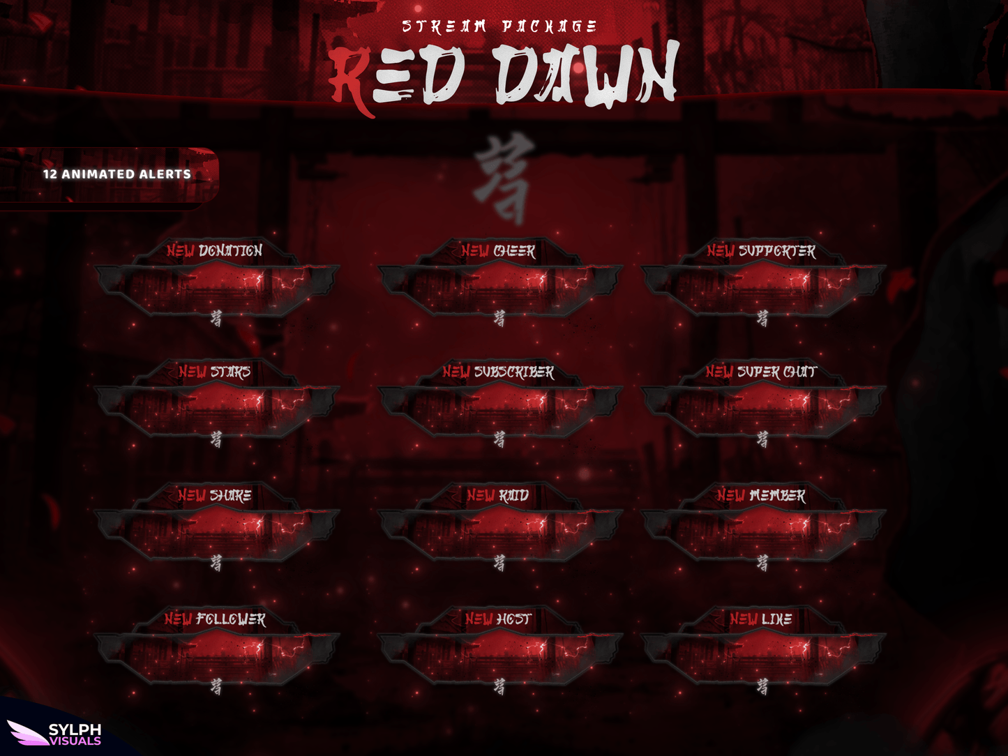 Red Dawn Animated Alerts for Twitch, Facebook, Youtube, Kick and Trovo