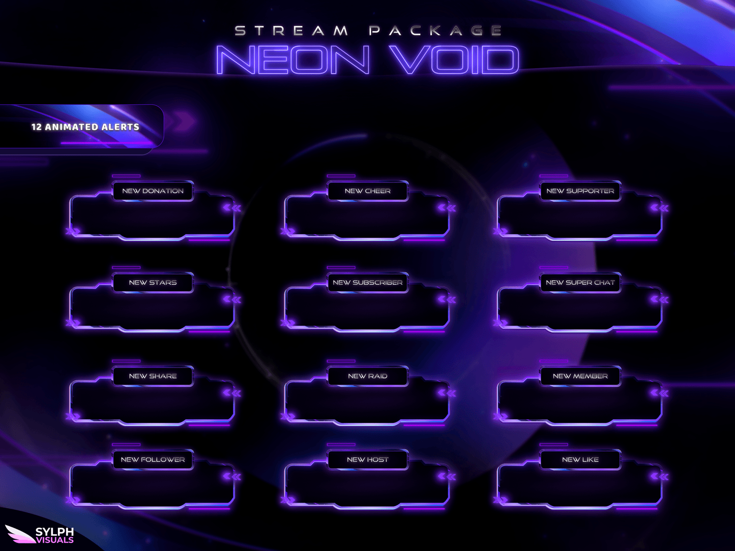 Neon Void Animated Alerts for Twitch, Facebook, Youtube, Kick and Trovo