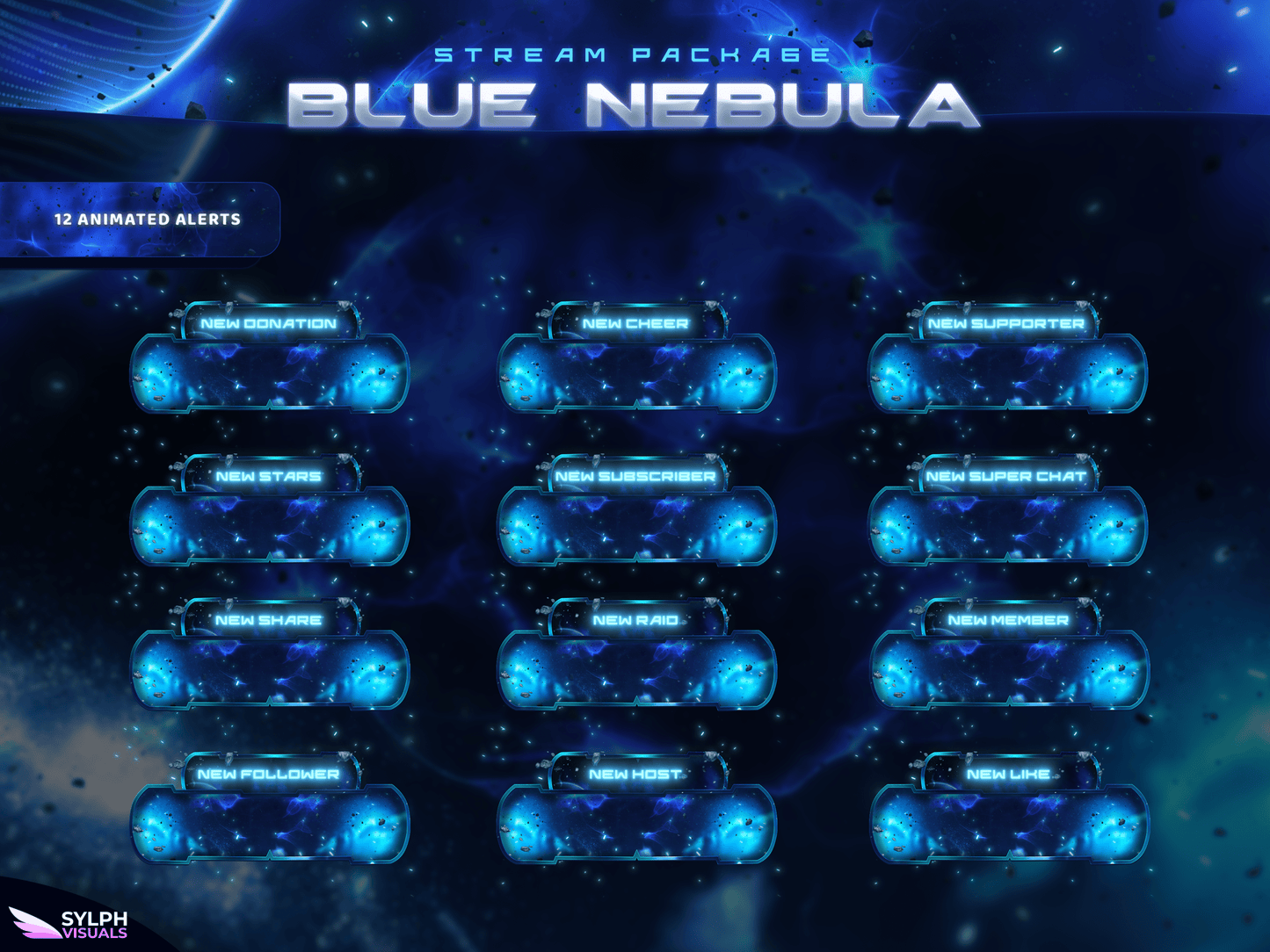 Blue Nebula Animated Alerts for Twitch, Facebook, Youtube, Kick and Trovo
