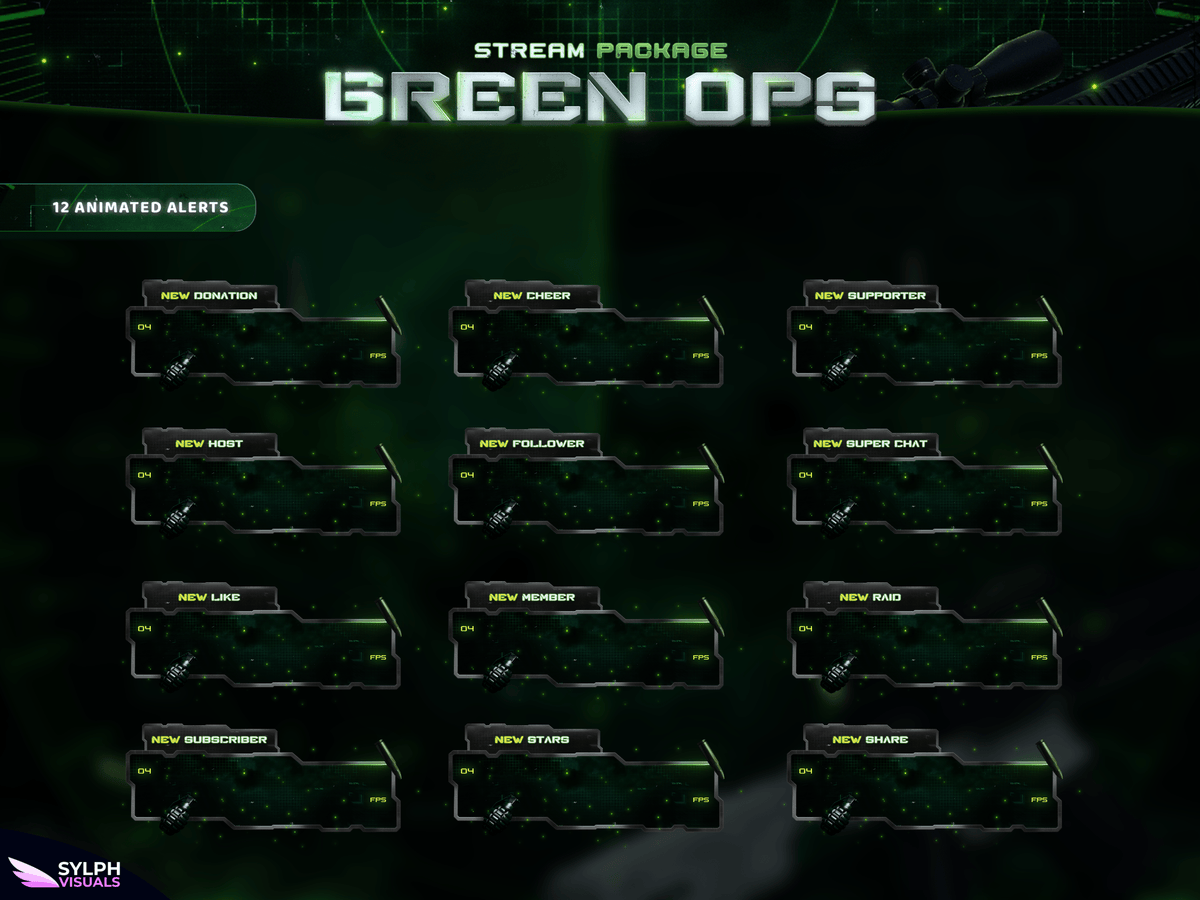 Ops Streaming Green Ops Stream Overlay Package - SylphVisuals