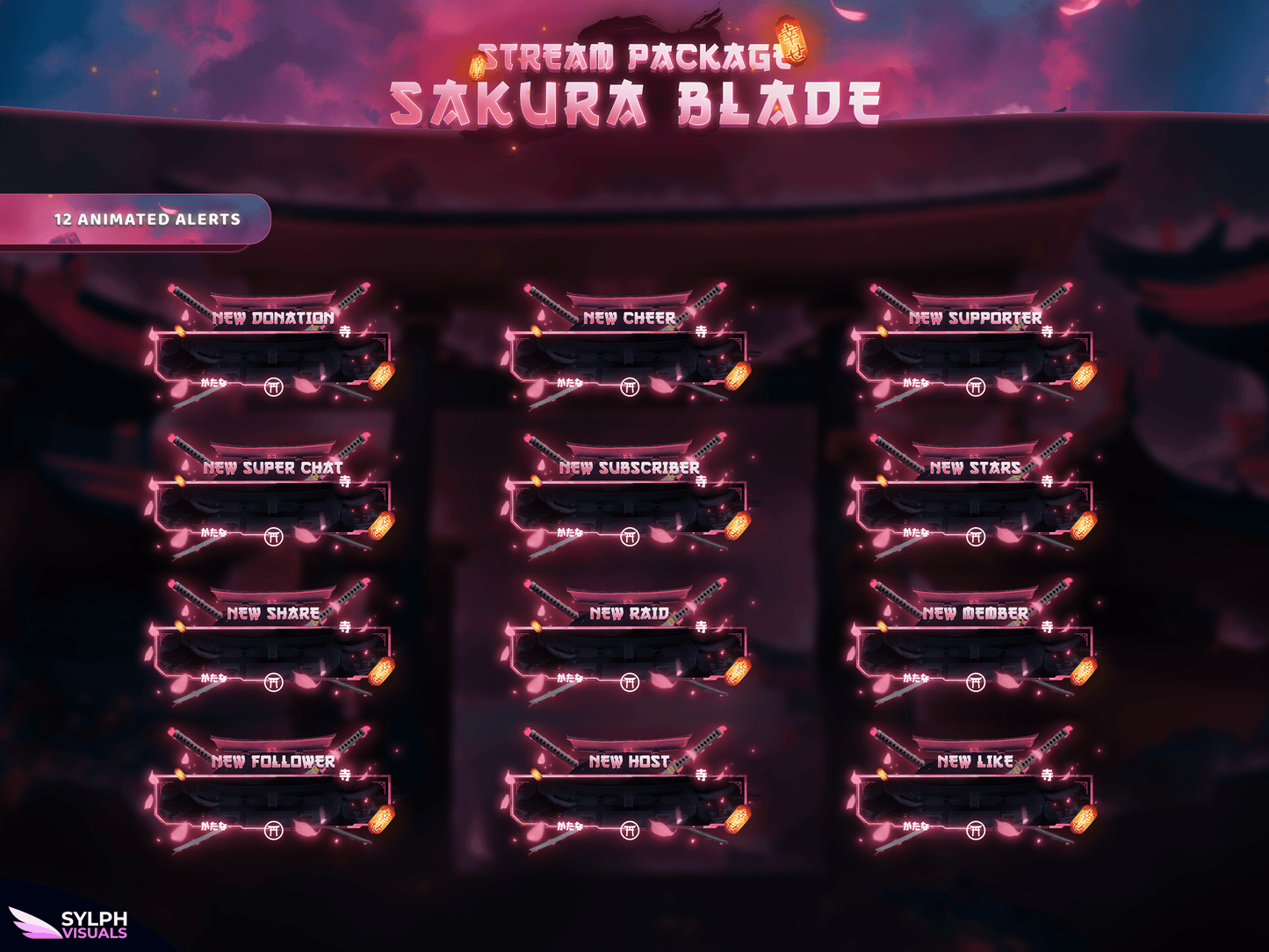 Sakura Blade Animated Alerts for Twitch, Facebook, Youtube, Kick and Trovo