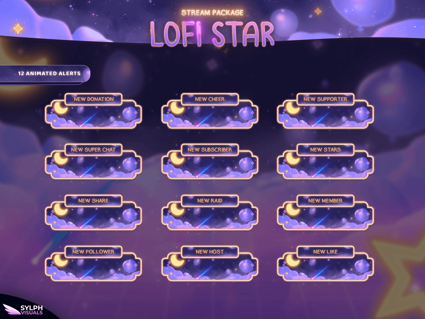 Lofi Star Animated Alerts for Twitch, Facebook, Youtube, Kick and Trovo