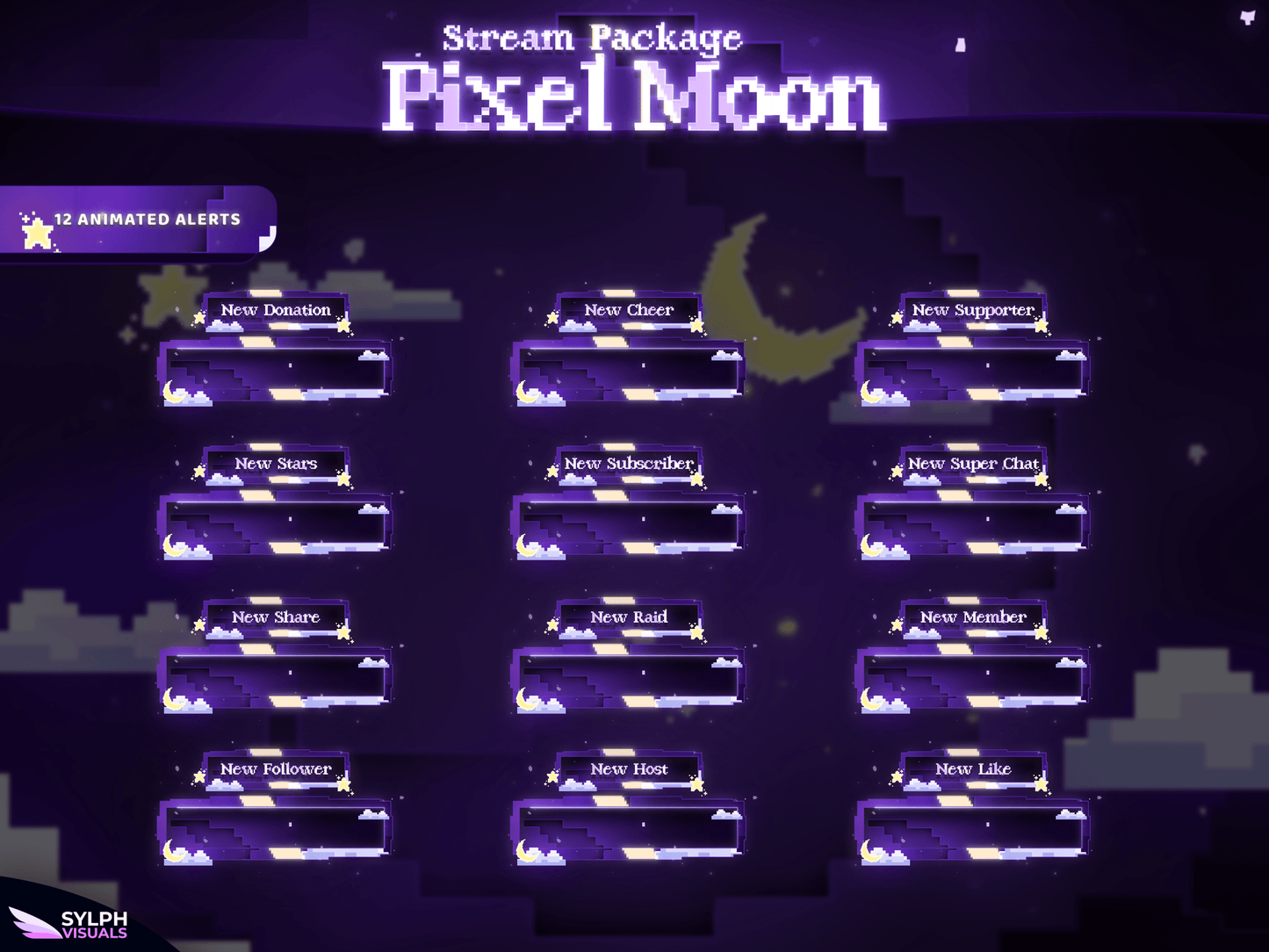 Pixel Moon Animated Alerts for Twitch, Facebook, Youtube, Kick and Trovo
