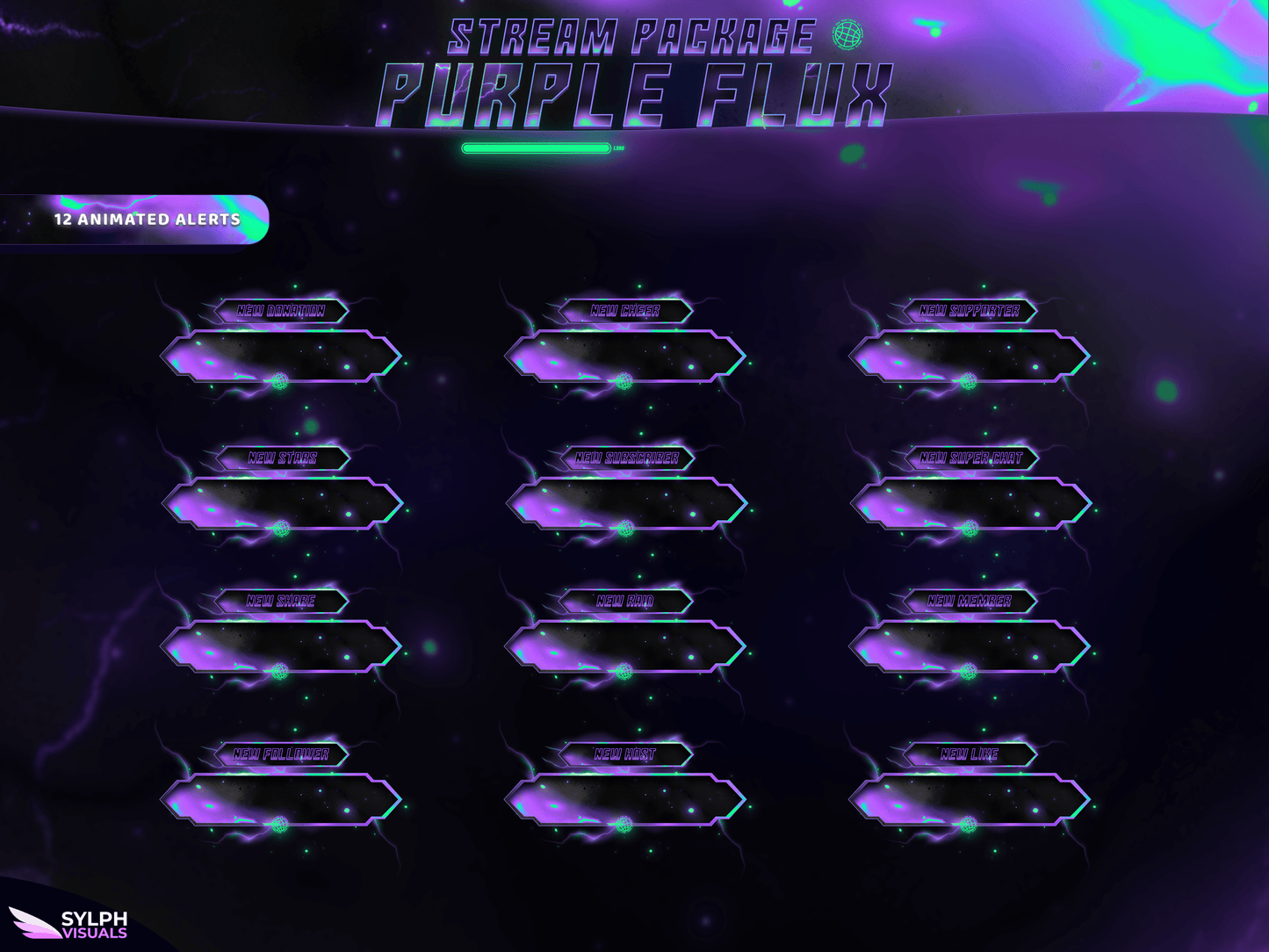 Purple Flux Animated Alerts for Twitch, Facebook, Youtube, Kick and Trovo