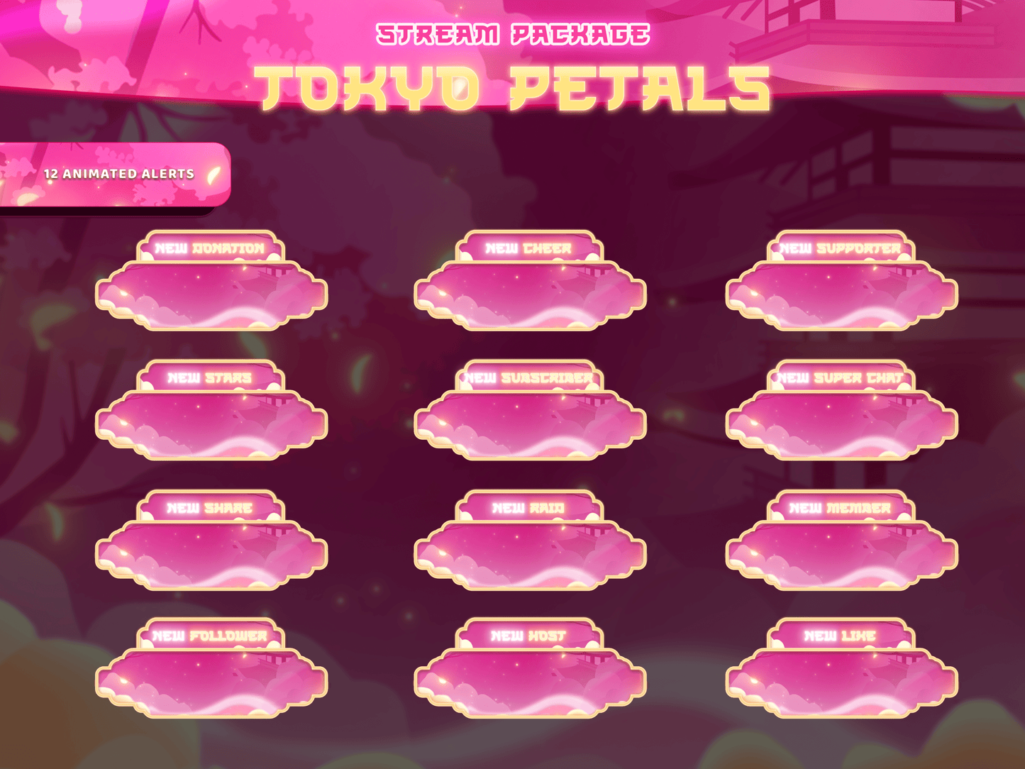 Tokyo Petals Animated Alerts for Twitch, Facebook, Youtube, Kick and Trovo