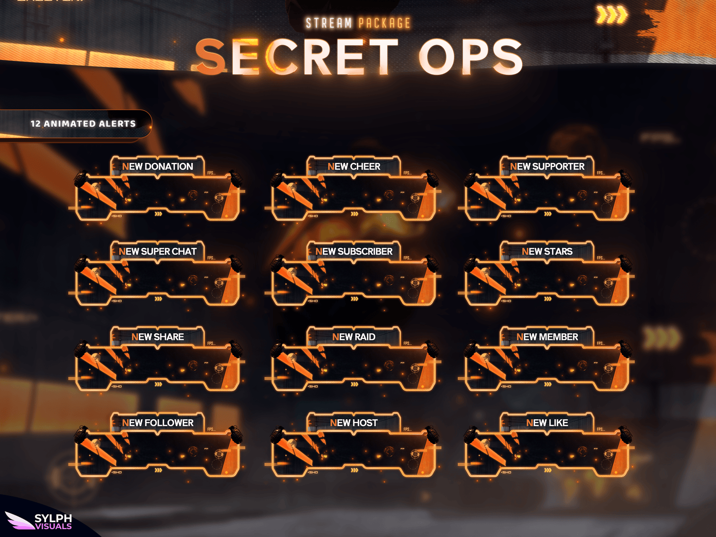 Secret Ops Animated Alerts for Twitch, Facebook, Youtube, Kick and Trovo