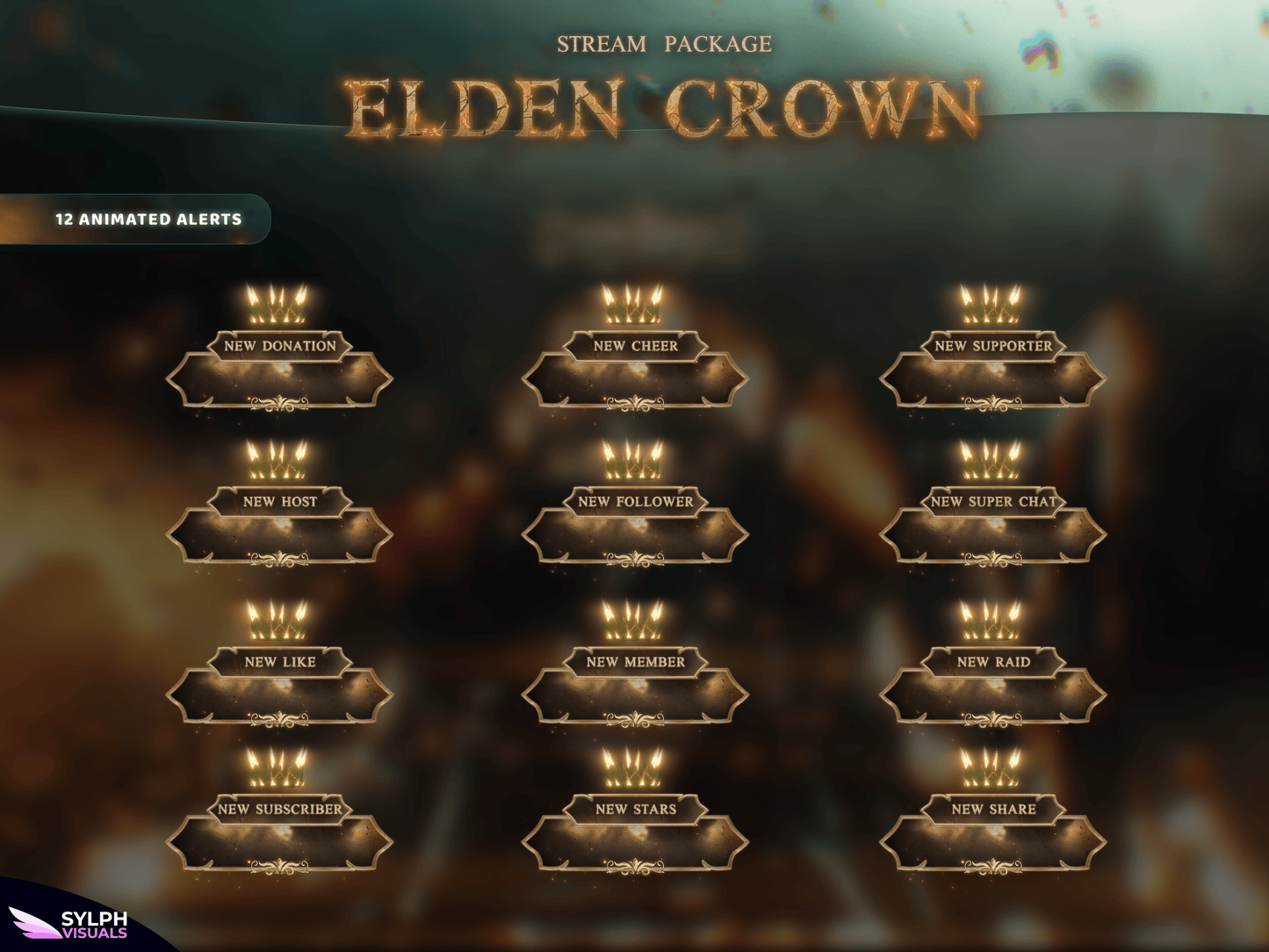 Elden Crown Animated Alerts for Twitch, Facebook, Youtube, Kick and Trovo