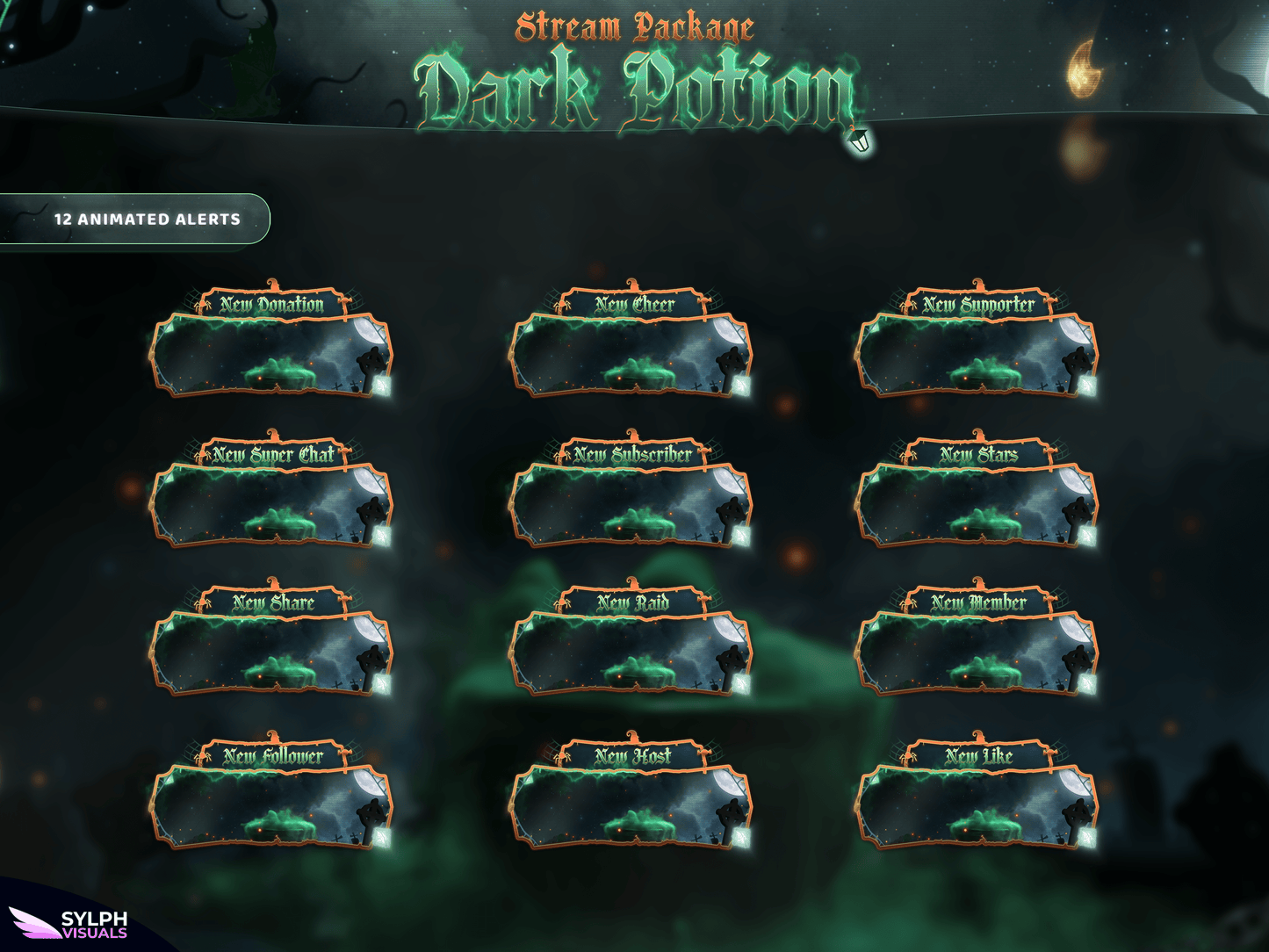 Dark Potion Animated Alerts for Twitch, Facebook, Youtube, Kick and Trovo