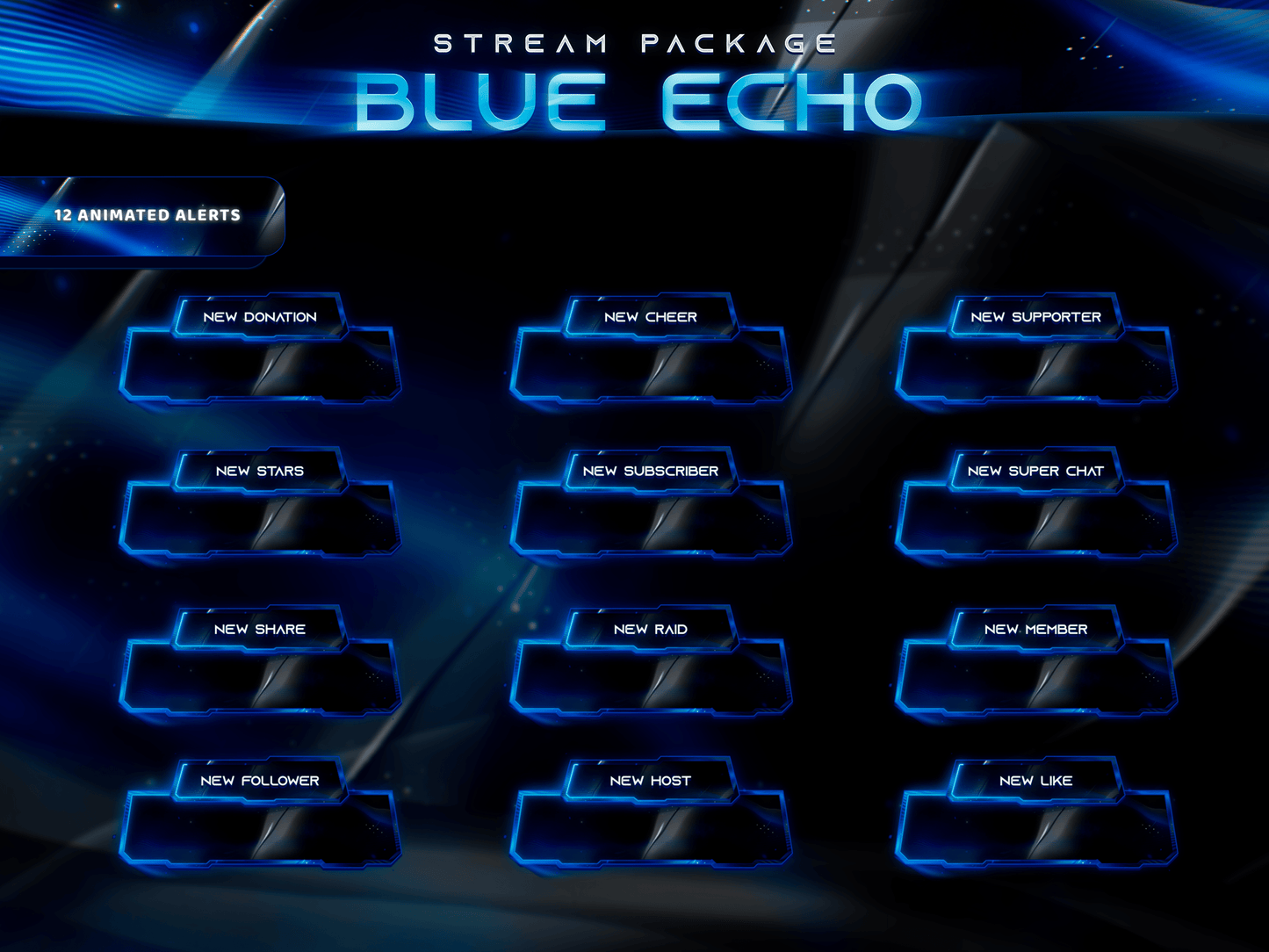 Blue Echo Animated Alerts for Twitch, Facebook, Youtube, Kick and Trovo