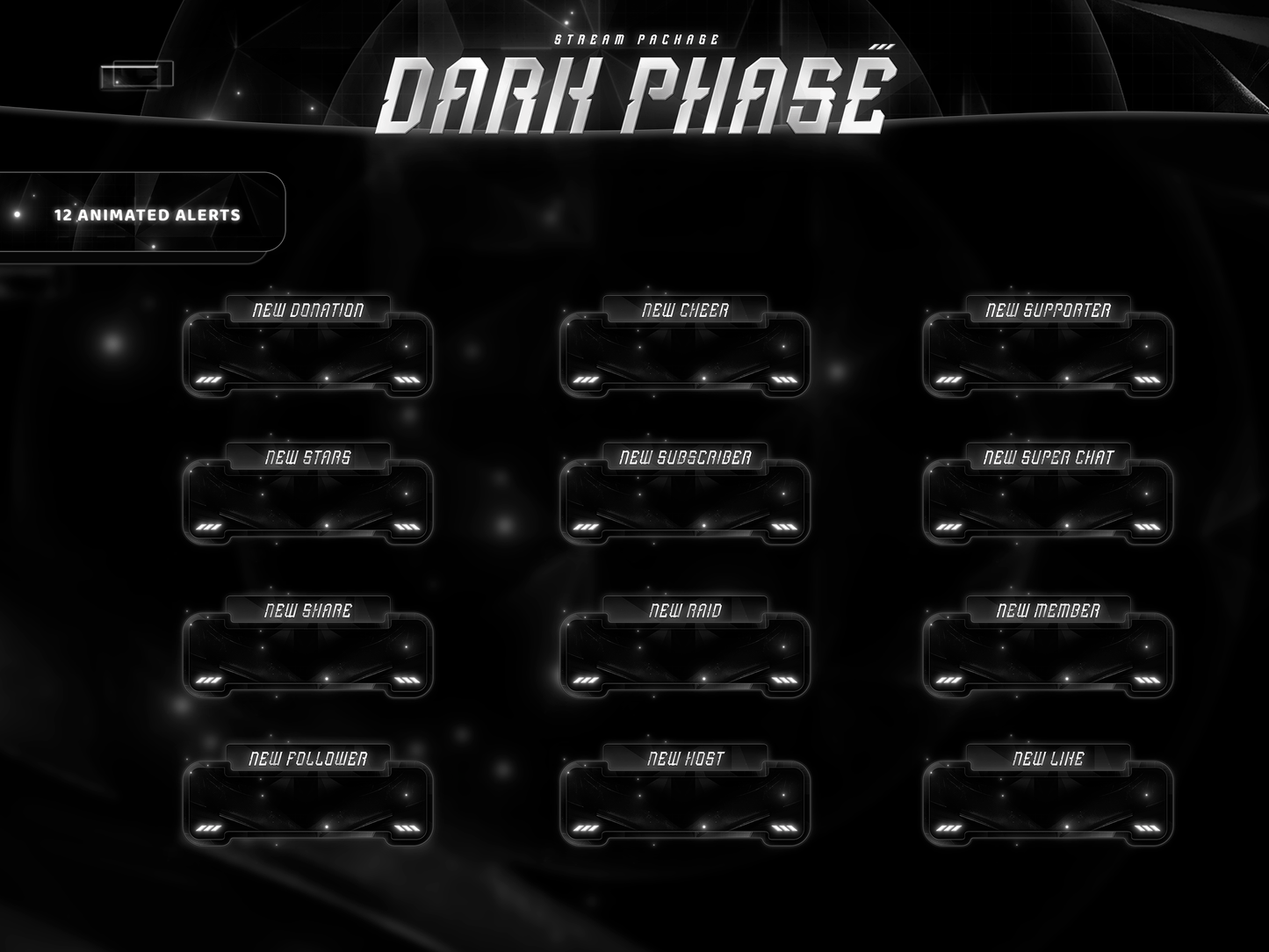Dark Phase Animated Alerts for Twitch, Facebook, Youtube, Kick and Trovo