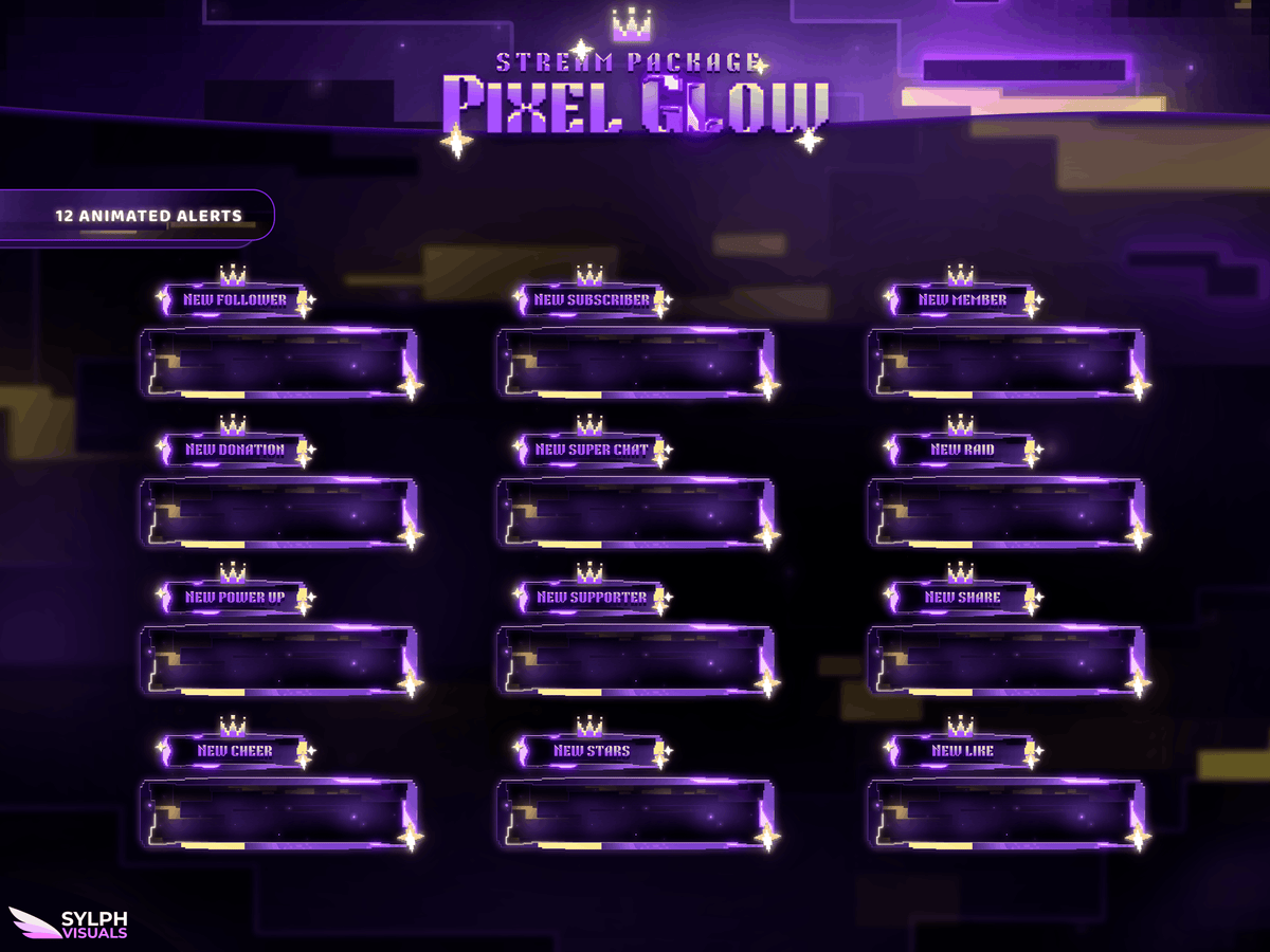 Pixel Glow Animated Alerts for Twitch, Facebook, Youtube, Kick and Trovo