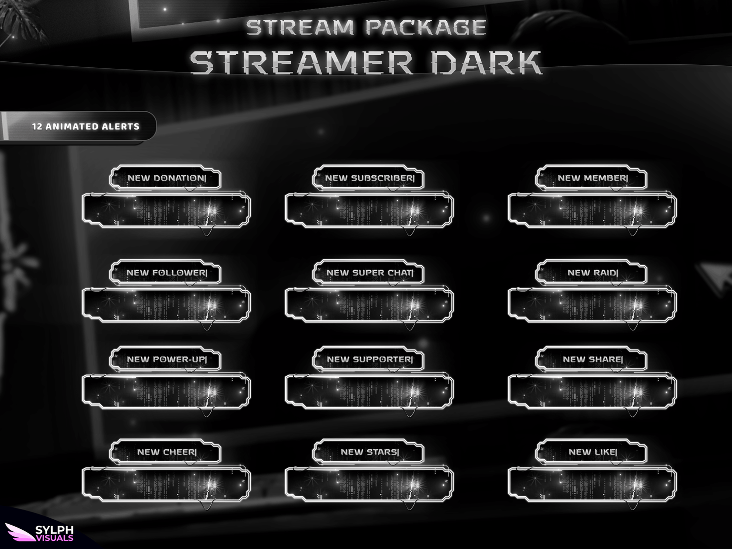 Streamer Dark Animated Alerts for Twitch, Facebook, Youtube, Kick and Trovo