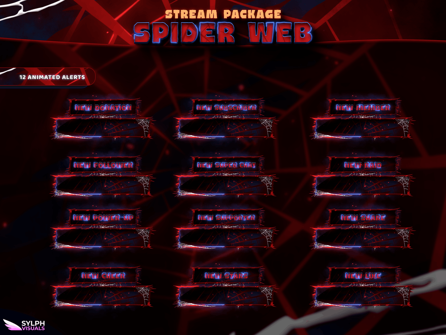 Spider Web Animated Alerts for Twitch, Facebook, Youtube, Kick and Trovo