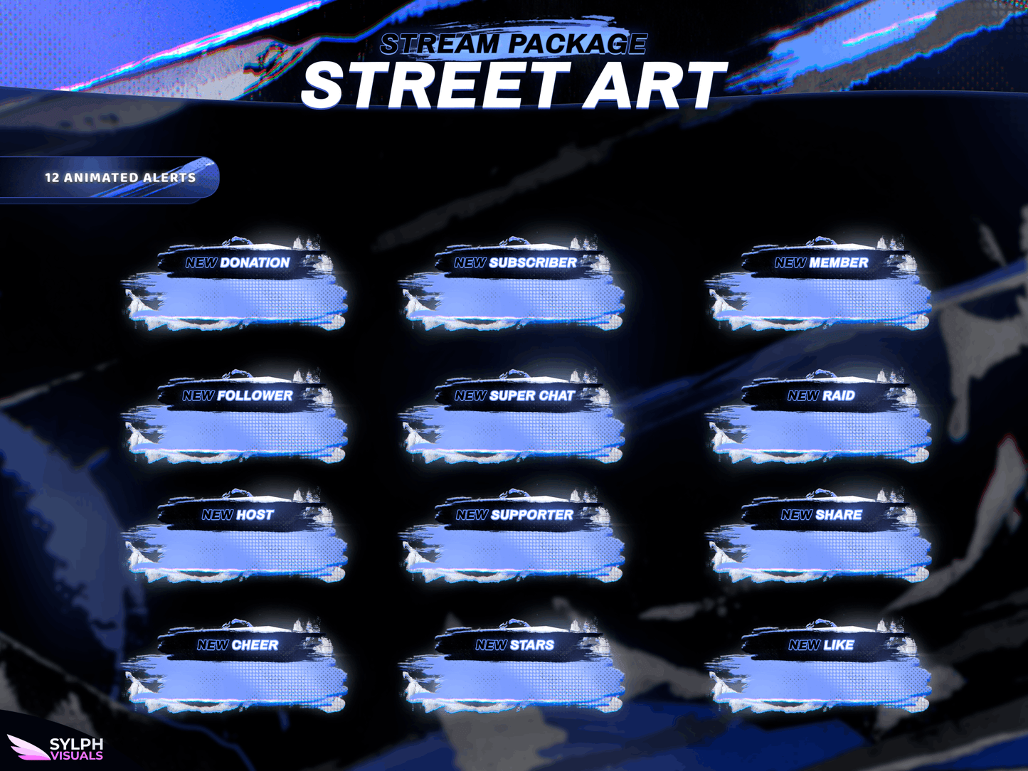 Street Art Animated Alerts for Twitch, Facebook, Youtube, Kick and Trovo