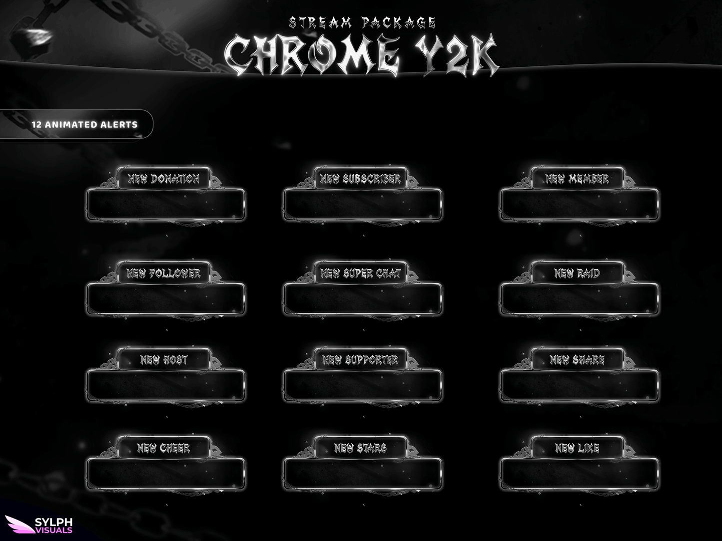 Chrome Y2K Animated Alerts for Twitch, Facebook, Youtube, Kick and Trovo
