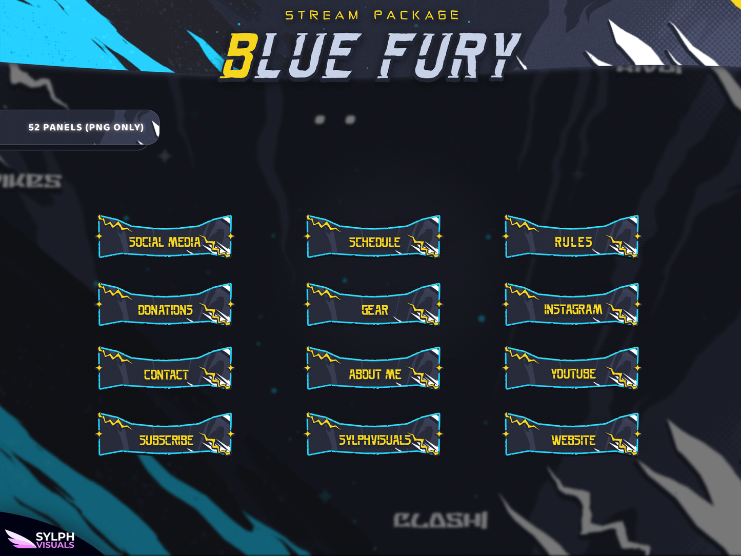 Blue Fury Panels and icons for Twitch and Kick