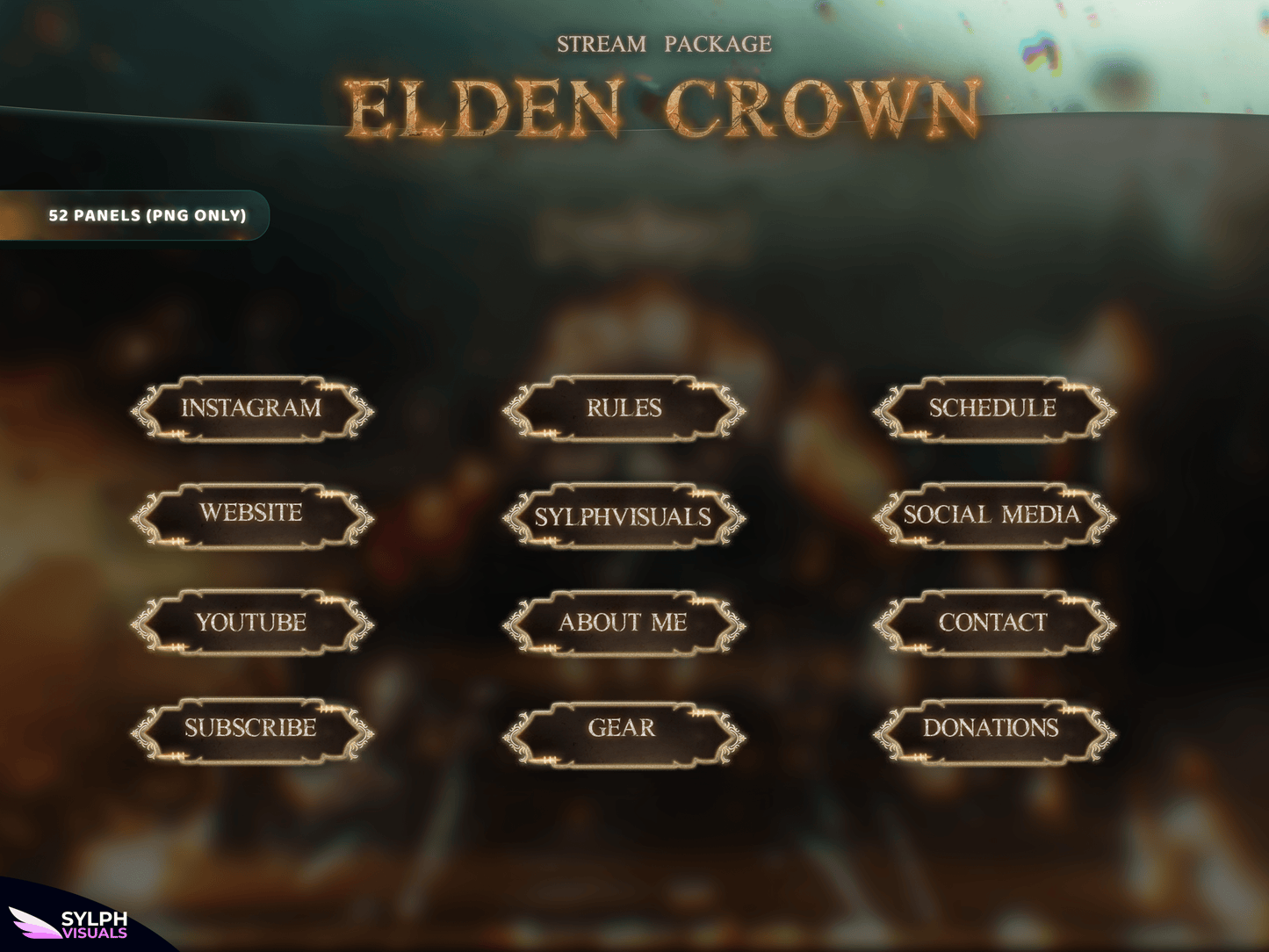 Elden Crown Panels and icons for Twitch and Kick