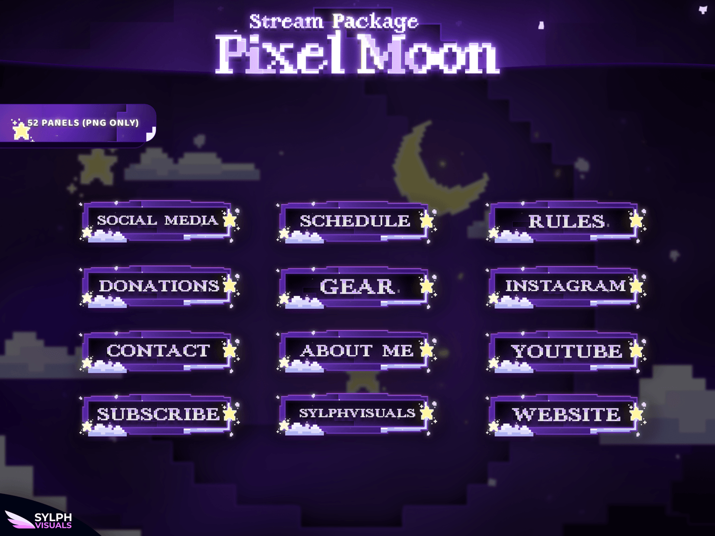 Pixel Moon Panels and icons for Twitch and Kick