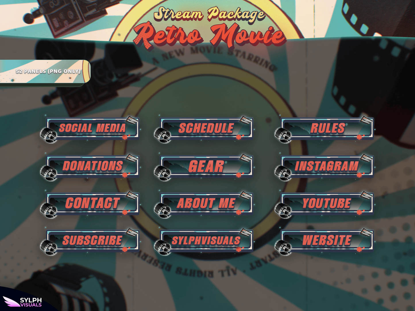 Retro Movie Panels and icons for Twitch and Kick