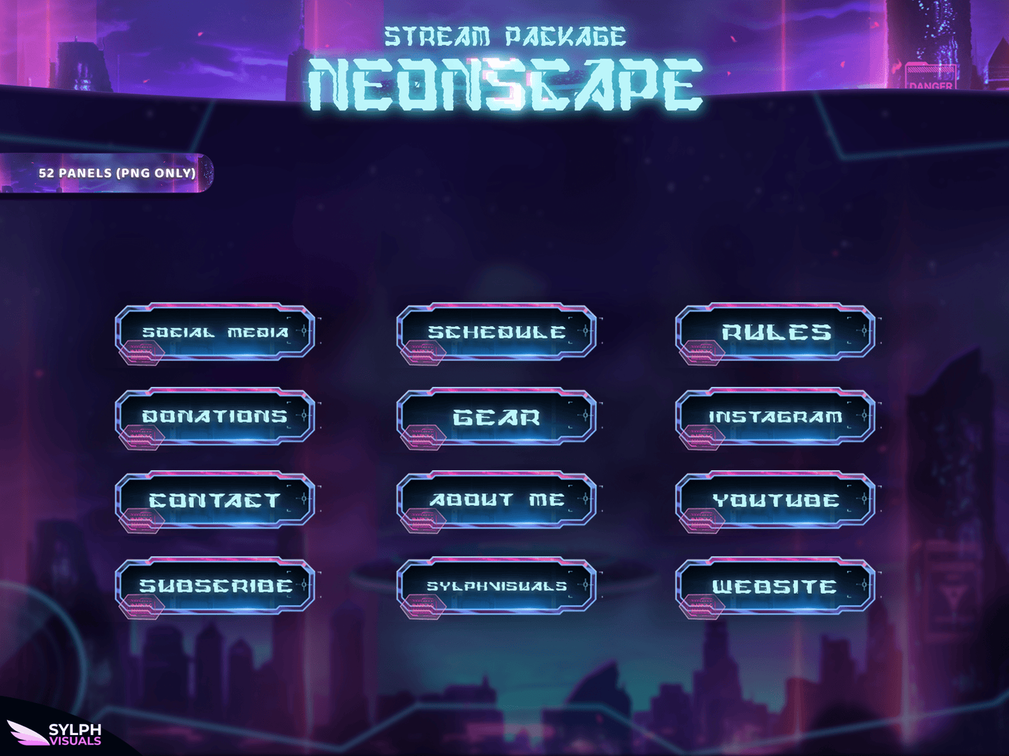 Neonscape Panels and icons for Twitch and Kick