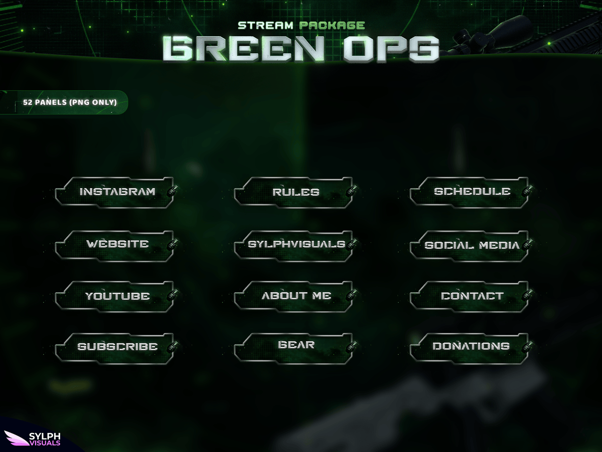 Ops Streaming Green Ops Stream Overlay Package - SylphVisuals
