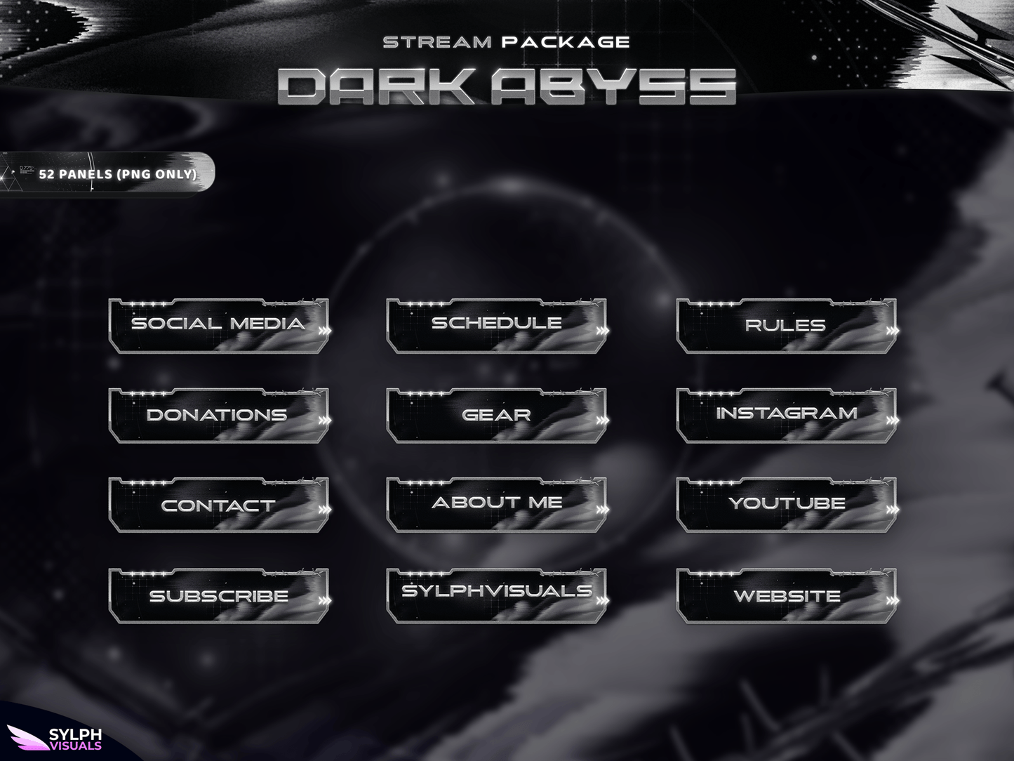 Dark Abyss Panels and icons for Twitch and Kick