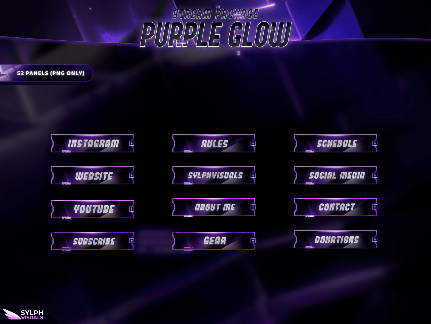 Purple Glow Panels and icons for Twitch and Kick