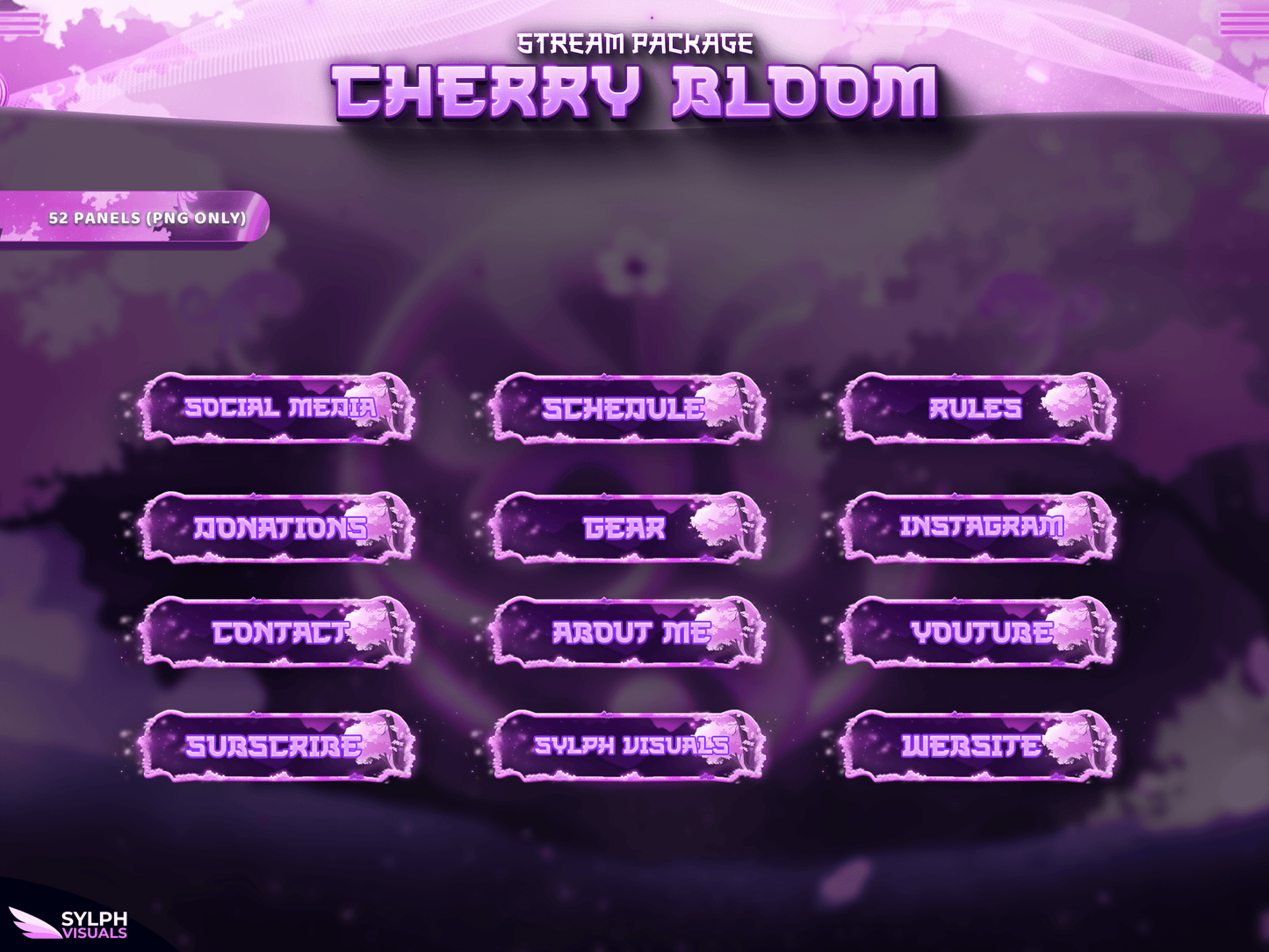 Cherry Bloom Panels and icons for Twitch and Kick