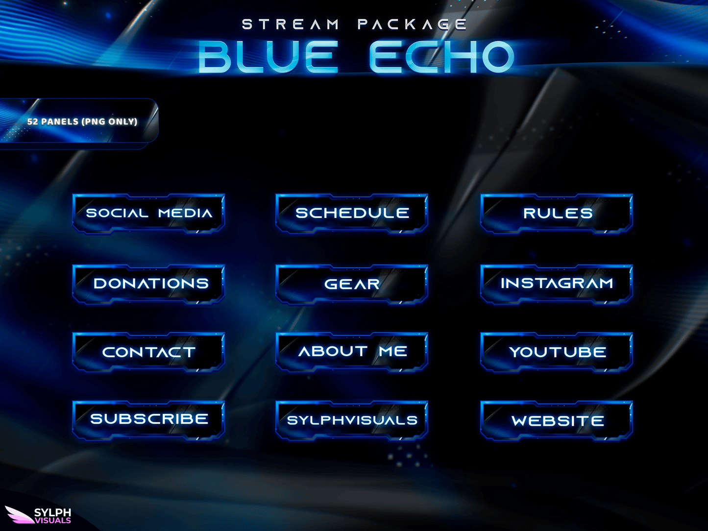 Blue Echo Panels and icons for Twitch and Kick