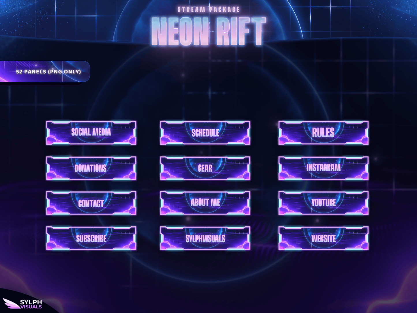 Neon Rift Panels and icons for Twitch and Kick