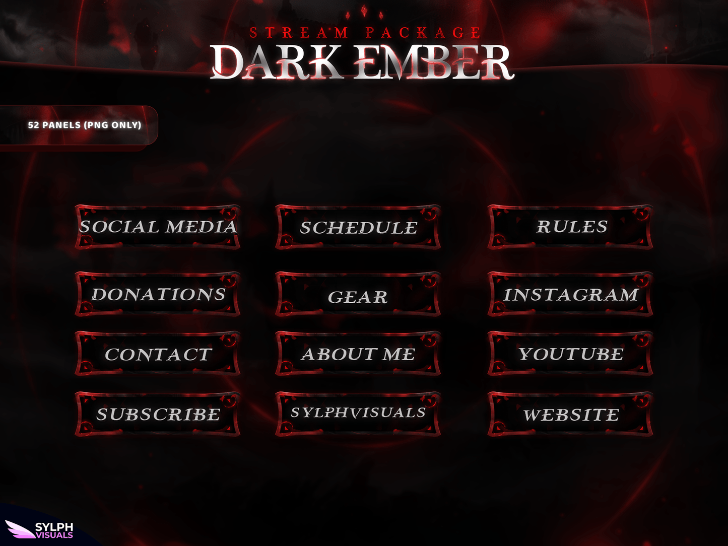 Dark Ember Panels and icons for Twitch and Kick 