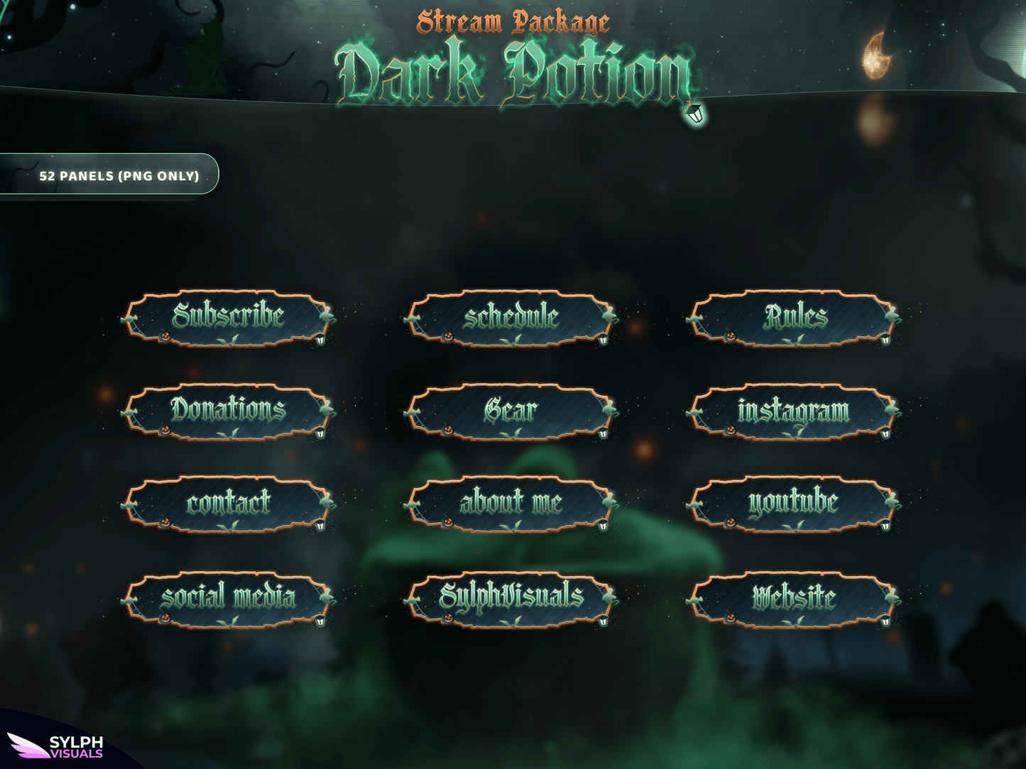 Dark Potion Panels and icons for Twitch and Kick