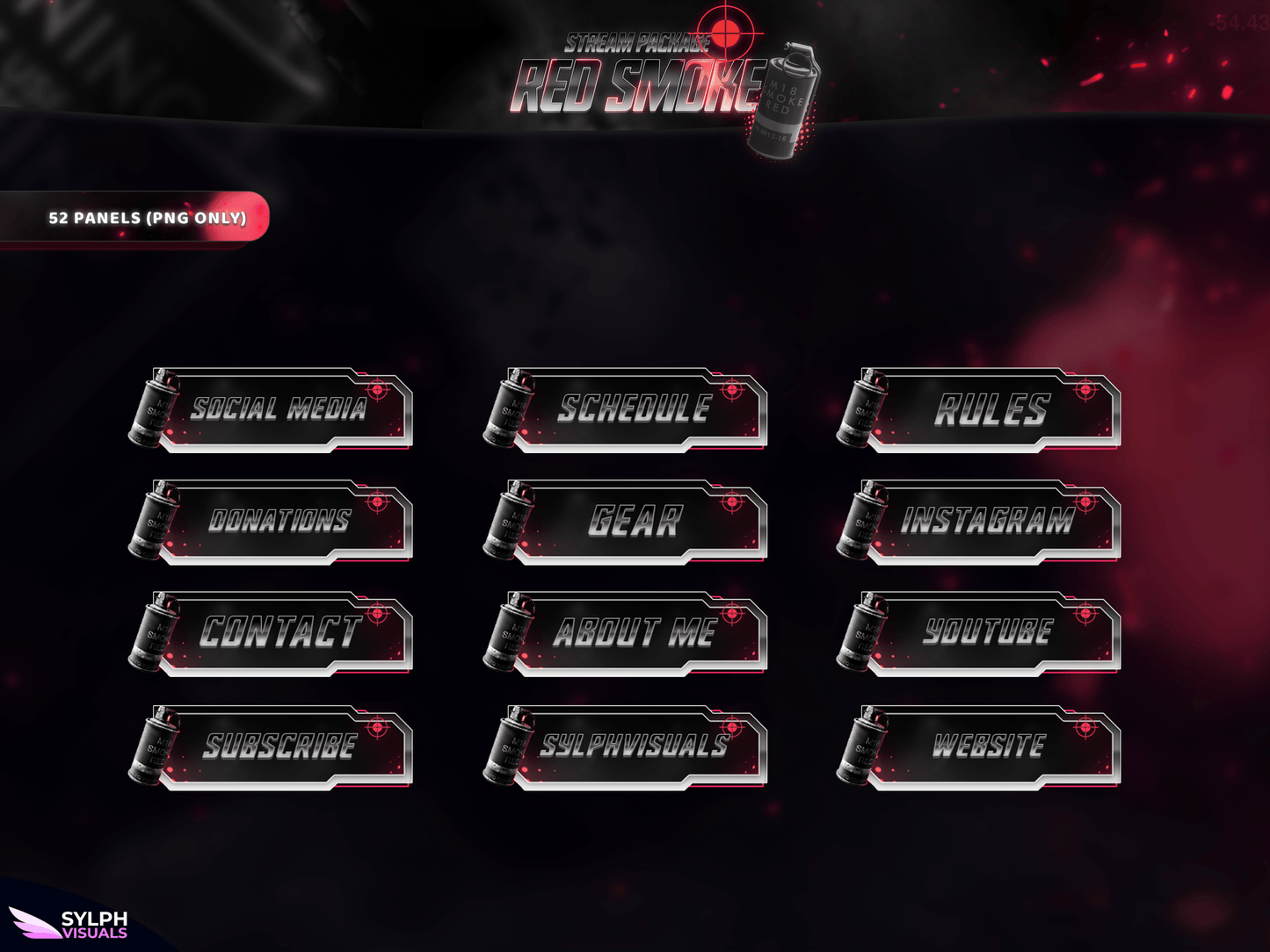 Red Smoke Panels and icons for Twitch and Kick