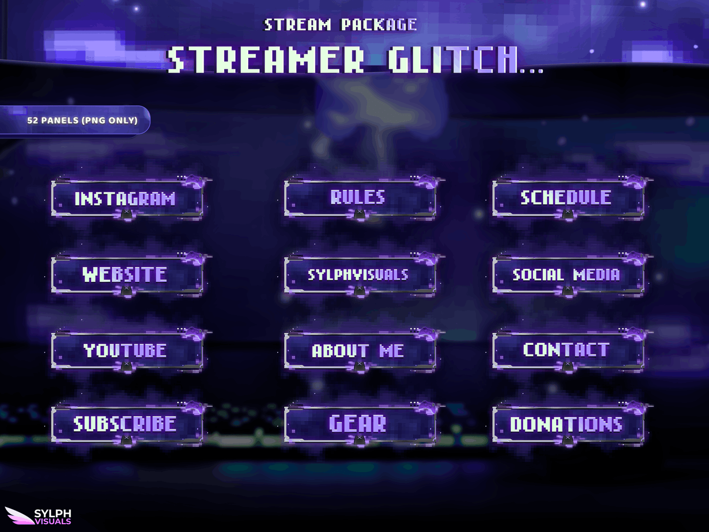 Streamer Glitch Panels and icons for Twitch and Kick